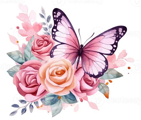 Watercolor Colorful Butterfly And Flower 23657813 Png