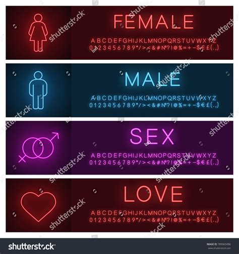 People Neon Light Banner Templates Set Stock Vector Royalty Free