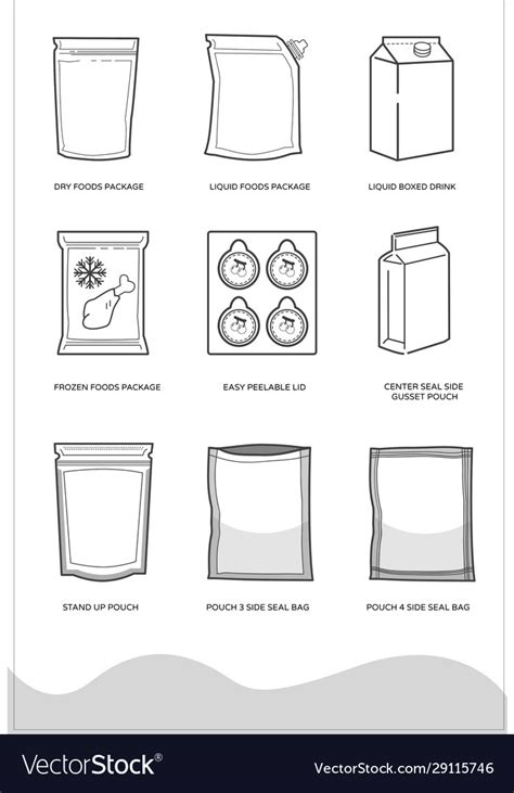 Flexible Packaging Outline Icons Royalty Free Vector Image