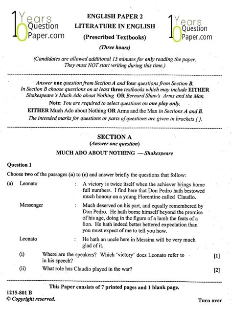 Sample Paper Of English Literature Class 11 Isc Exampless Papers