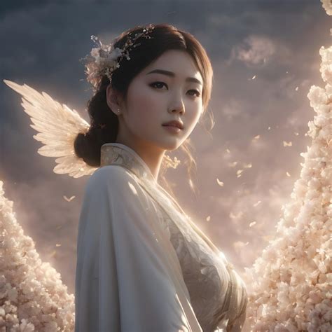 Premium Photo Cute Girl Asian Angel Background Very Cool