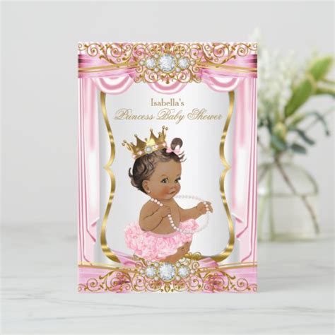 Brunette Princess Baby Shower Pink Silk Dark Invitation Zazzle