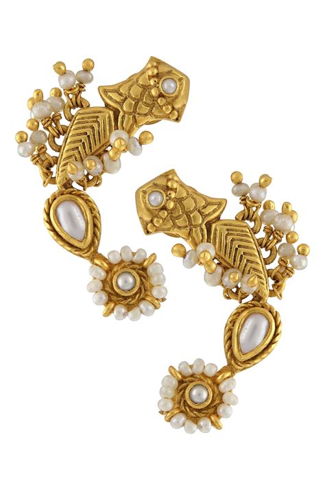 Silver Gold Plated Fish Floral Pearl Earrings