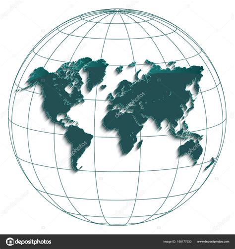 World Map Globe Earth Globus Geographic Coordinates White Background ...