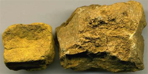 Limonite - soft limonite (left, 2.5 cm across) & hard limonite (right ...