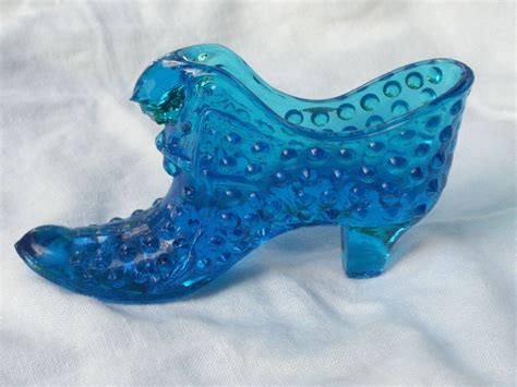 Glass Slipper Fenton Blue Hobnail Shoe Vintage Etsy