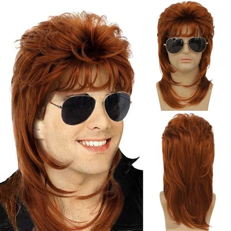 Swiking Orange Mullet Wig For Men Retro 70s 80s Disco Rocker Curly Punk Party