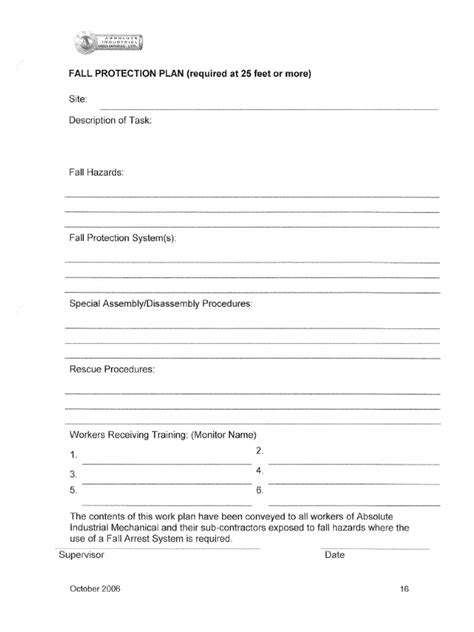 Example Of Fall Protection Plan Template Pdf