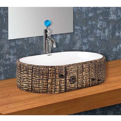 Sanyo Ceramic Capsule 131 Wooden Table Top Wash Basin For Home Hotel