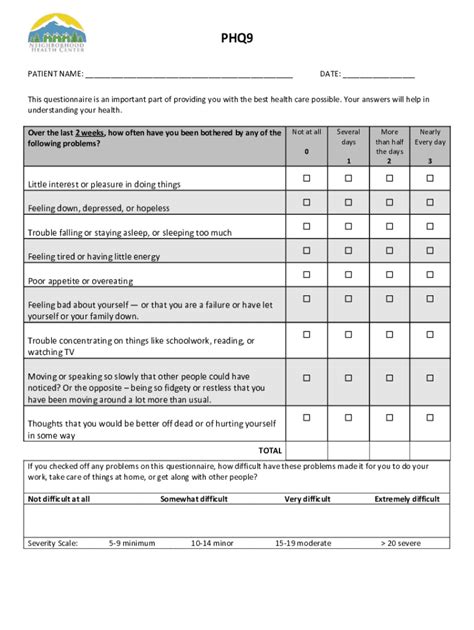 Fillable Online Patient Health Questionnaire Phq 9 Multicare Fax