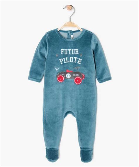 Pyjama bébé garçon en velours avec motif voiture de course Bleu vue 1