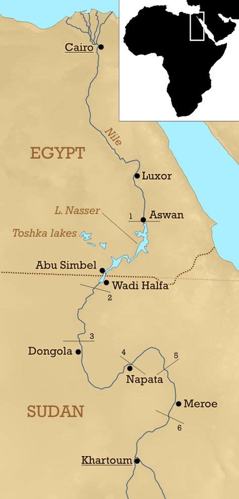 A Map Depicting The Course Of The Nile River And The Locations Of Its