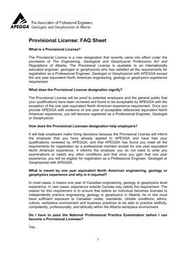 Provisional License Faq Sheet Apegga