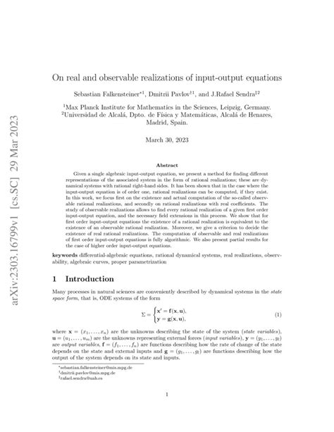 On Real And Observable Realizations Of Input Output Equations Deepai