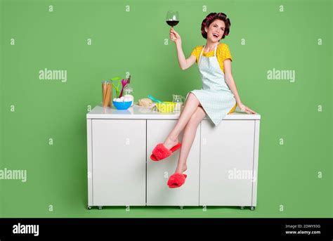 Full Size Photo Of Attractive Lady Sitting Table Kitchen Curlers