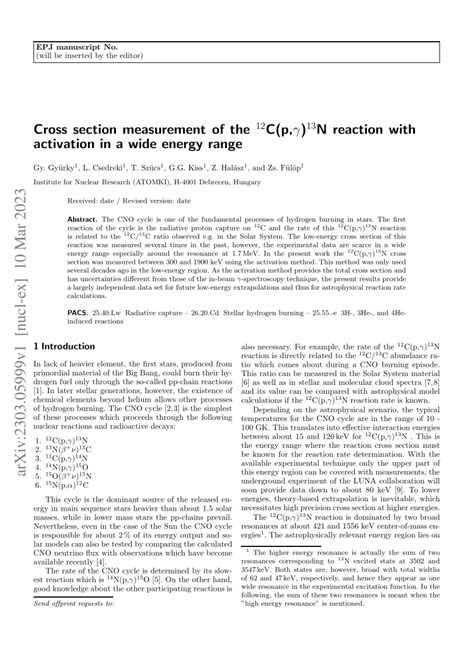 PDF Cross Section Measurement Of The 12C P Gamma 13N Reaction With