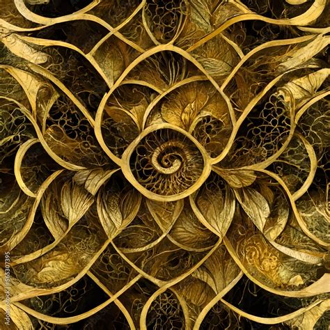 Gold Filigre Pattern Swirls Spirals Shiny Metallic Surface Designed As