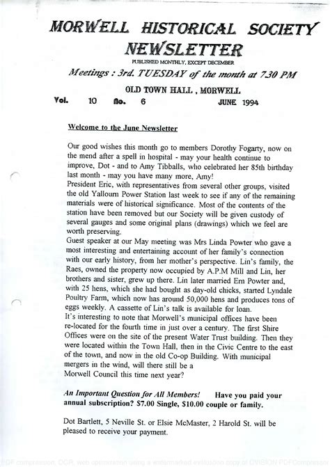 Newsletter June 1994 Morwell Historical Society