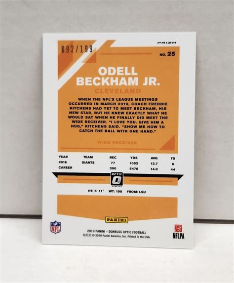 ODELL BECKHAM JR 2019 Optic ORANGE PRIZM Browns Color Match D