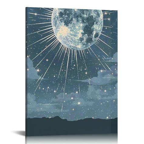 Nawypu Boho Wall Decor Art Sun And Moon Picture Canvas Print Framed Set