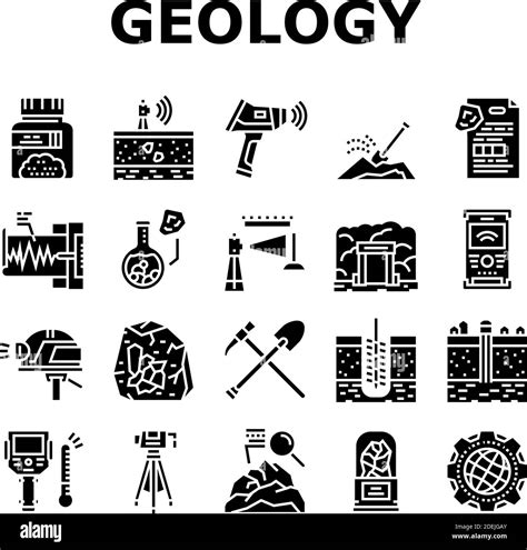 Geology Researching Collection Icons Set Vector Stock Vector Image