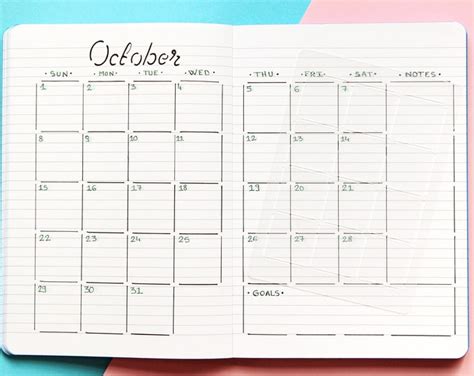 Paper Party Supplies Monthly Overview Calendar Stencil For Bullet