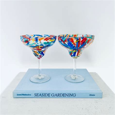 Pier 1 Margarita Confetti Hand Blown Glasses Colorful Rainbow Etsy