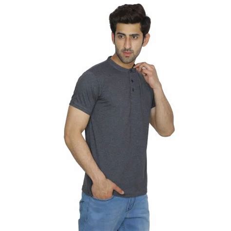 Plain Dark Grey Cotton Henley Neck Half Sleeve T Shirt At Rs 200 In