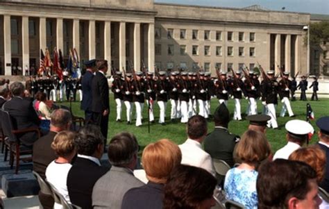 The U S Marine Corps Honor Guard Passes In Review Before Secretary Cohen