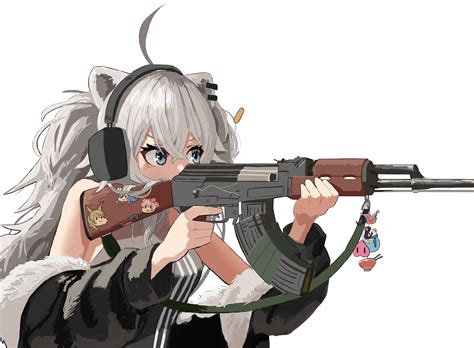 Safebooru 1girl Absurdres Aiming Ak 47 Animal Ear Fluff Animal Ears