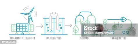 Green Hydrogen Production Renewable Energy Source H2 Fuel Plant Infographic Stock Illustration