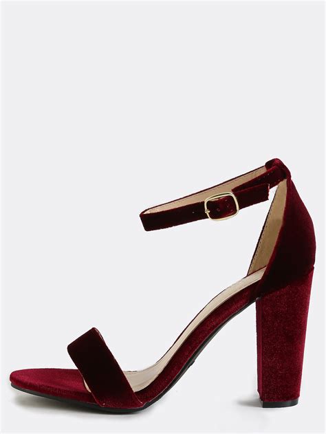 Velvet Open Toe Chunky Heels BURGUNDY SheIn Sheinside