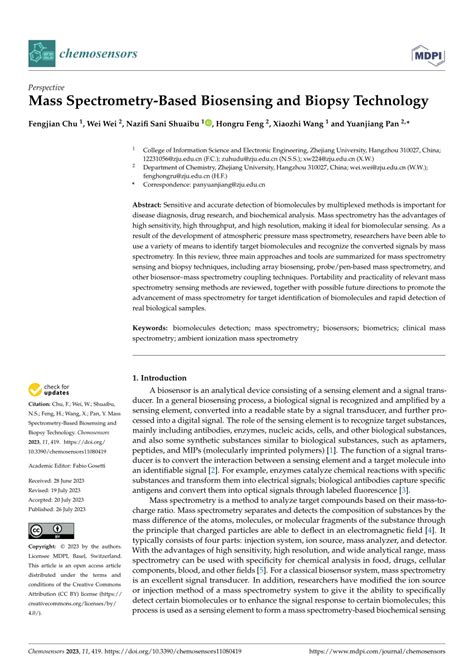 Pdf Mass Spectrometry Based Biosensing And Biopsy Technology