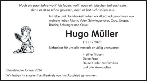 Traueranzeigen Von Hugo M Ller S Dwest Presse Trauer