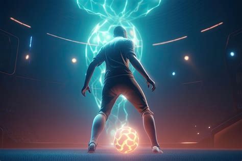 Premium Ai Image A Futuristic Robot Soccer Player Playing With A