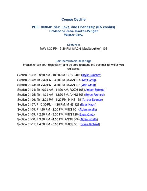 Phil W Course Outline Course Outline Phil Sex Love