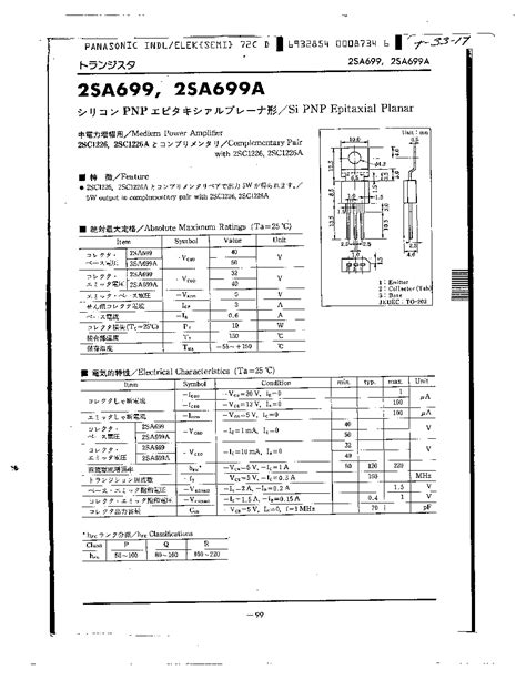 2SA699 Datasheet 1 3 Pages PANASONIC SI PNP EPITAXIAL PLANAR