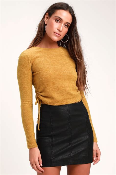 Cute Mustard Yellow Top Sweater Top Crop Top Ruched Top Lulus