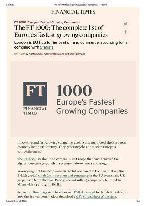 The Ft1000 Fastest Growing European Companies Pdf