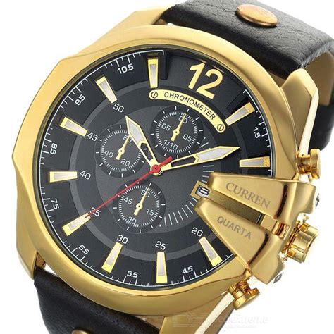 Rel Gio Masculino Curren Dourado Bracelete Couro Preto Rel Gio