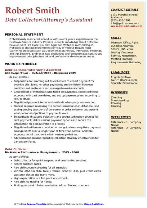 Debt Collector Resume Samples Qwikresume