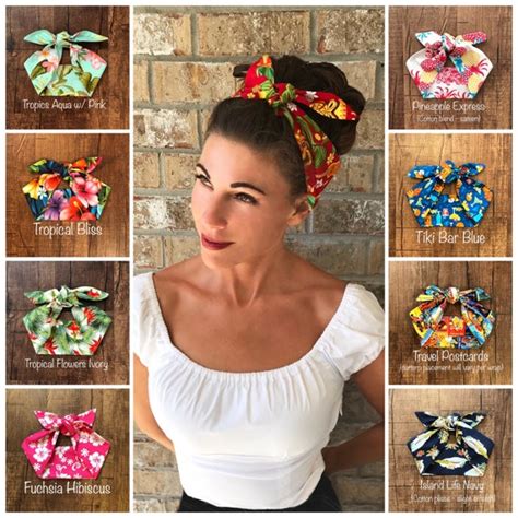 Tropical Hawaiian Tiki Miranda Retro Hair Wrap Wide Self Tie Etsy