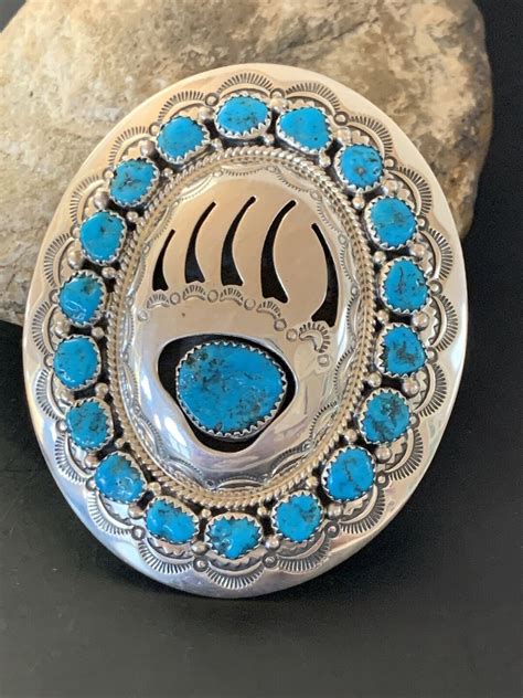 Bearpaw Navajo Blue Kingman Turquoise Sterling Silver Belt Buckle