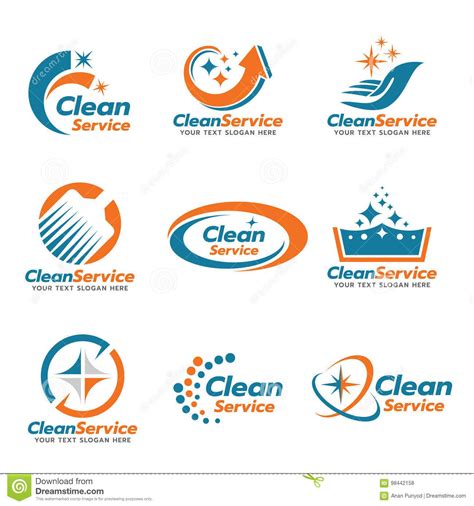 Orange And Blue Clean Service Logo Vector Set Design Stock Vector