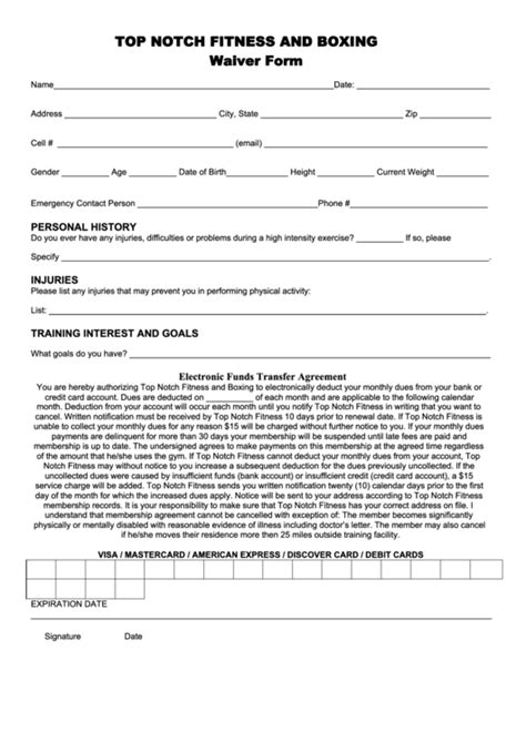 Free Fitness Waiver Template