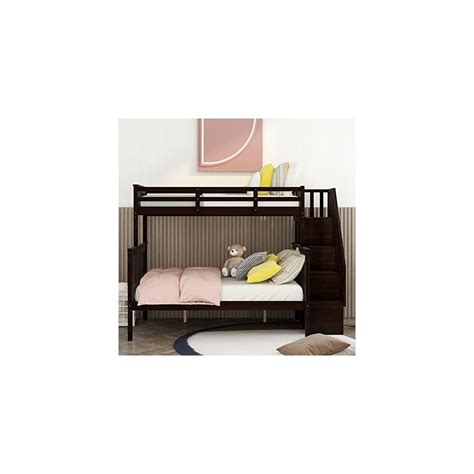 Buy Meritline Twin Over Full Bunk Bed With Stairs Solid Wood Stairway