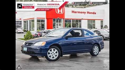 2003 Honda Civic Lx Coupe Harmony Honda Blue U6387 Kelowna Bc