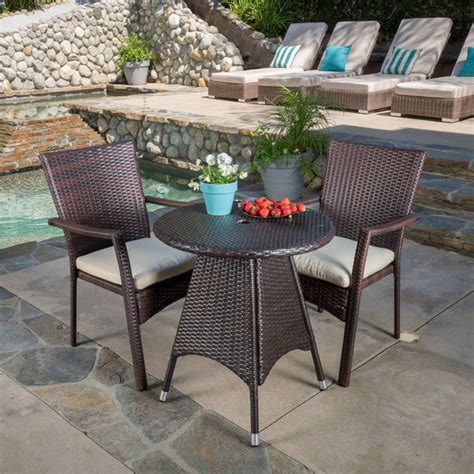 Foster Outdoor 3-piece Wicker Bistro Set with Cushions – GDF Studio