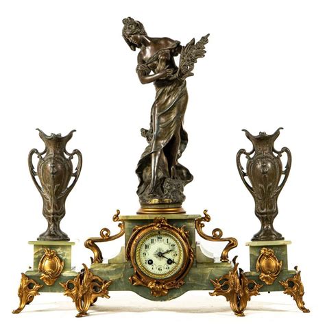 Art Nouveau Onyx Clock And Garnitures Clocks Sets Garnitures