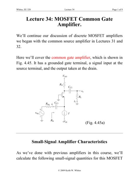 Lecture 34 Mosfet Common Gate Amplifier